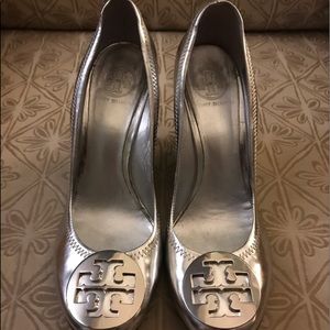 Silver Tory Burch Wedges